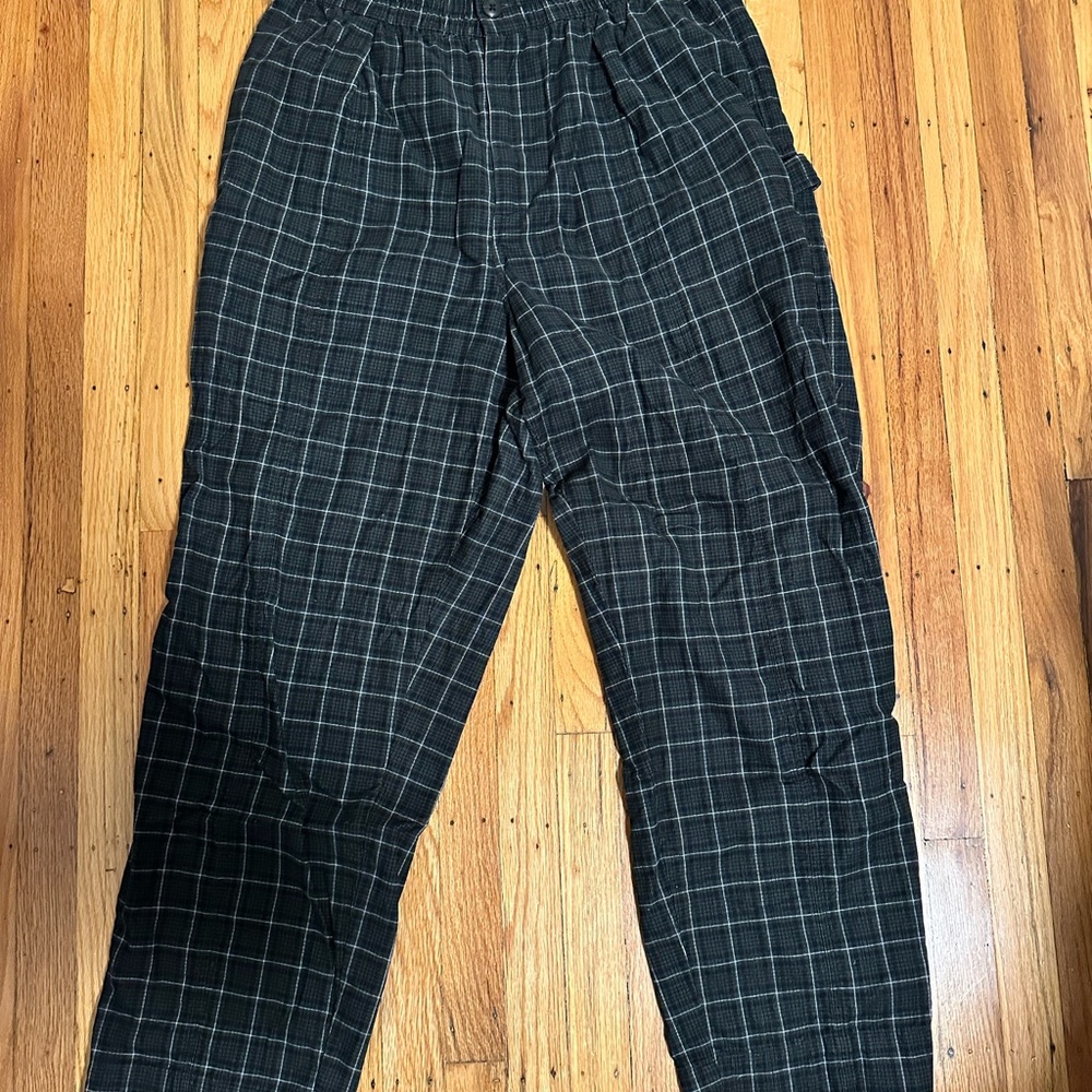 Madewell Women's Black and Green Plaid Trousers